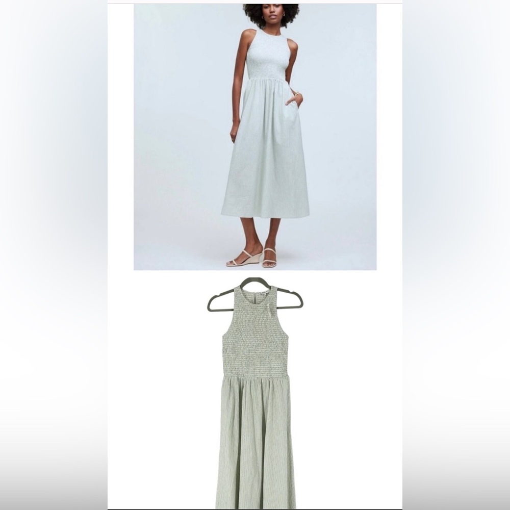 NWT Madewell The Melody Smocked Midi Dress in Pistachio